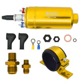 Gautory Universal External Inline Fuel Pump kit with Mounting Bracket Clamp 300LPH High Flow 6AN 10AN 12V Gold Color