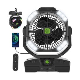 RUNTOP 20000mAh Camping Fan, Oscillating High Speed Rechargeable Battery Operated Fan w/RGB Light,Remote,Hanging Hook, Outdoor Portable Fans Battery Powered Personal USB Desk Fan for Tent, Travel
