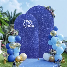 Sparkly Royal Blue Arch Backdrop Cover 7.2 FT Spandex Fitted Arch Cover, Double Duty Sequin & Fabric Wedding Arch Cover for Birthday Party Baby Shower Graduation Prom Photo Backdrop Decoration