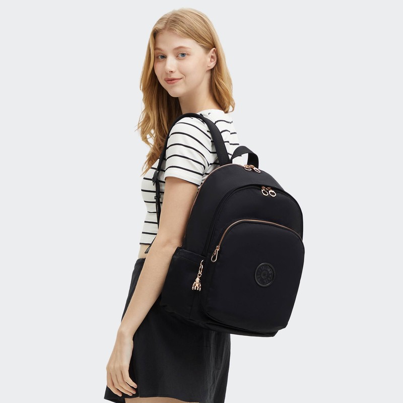 Kipling Delia Medium Backpack Blck Rose Spice