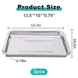 3 Pack Stainless Steel Tray - Autdor Metal Tray 13.5" X 10" Heavy-Duty Tattoo Trays Multi-Purpose Flat Tool Organizer for Tattoo Supplies Piercing Dental Instruments Lab & Kitchen Use