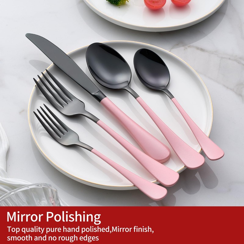 Onlycooker 20-Piece Black and Red Silverware Set 18/0 Stainless Steel