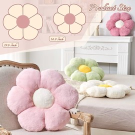 Kcvvcr White Flower Pillow, Cute Decorative Flower Shaped Throw Pillow with Faux Rabbit Fur, 14.9" Soft Flower Plush Throw Pillow Floor Pillows Room Décor for Bedroom Living Room