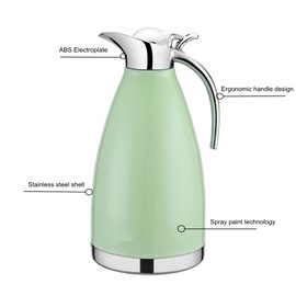OnePine 2L/68 oz Stainless Steel Double Walled Vacuum Insulated Coffee Pot/Thermal Carafe,100% sealed hot and cold dual use，for Coffee,Tea,Milk,Beverage etc （Green）