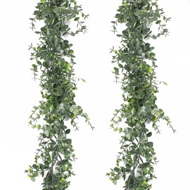 Eucalyptus Garland 2 Pack 12 Ft Eucalyptus Leaf Wreath Fake Leaves Vine Green Garland for Wedding Background Arch Wall Decor Indoor Outdoor Table Decoration