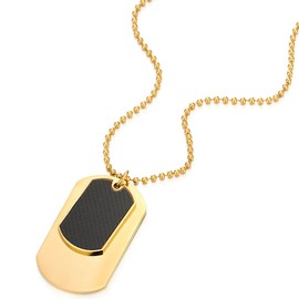 COOLSTEELANDBEYOND Steel Two-Pieces Gold Color Mens Dog Tag Pendant Necklace with Carbon Fiber and 30 inches Ball Chain
