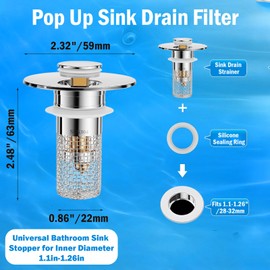 Congzikji 4PCS Bathroom Sink Stopper Strainer, Pop Up Sink Drain Strainer Hair Catcher, Universal Sink Drain Plug with Removable Stainless Steel Floor Filter