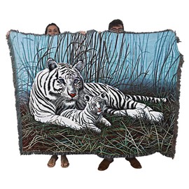Pure Country Weavers White Tiger in The Mist Blanket by Michael Matherly - Gift Tapestry Throw Woven from Cotton - Made in The USA (72x54)