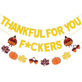 Thankful for You Banner Gold Glitter Thanksgiving Banner for Friendsgiving Party Decorations Happy Thanksgiving Party Decorations, Indoor Thanksgiving Decorations for Home Party Mantel (Pre-assembled)