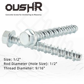 1/2" x 2-1/2" Concrete Screws, Zinc Plated Large Diameter Concrete Screw for Anchoring to Masonry, Concrete, Brick or Block, 15 PCS (Including One Socket Wrench)