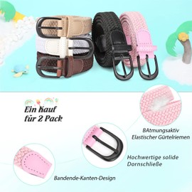 WHIPPY Braided Children's Belt for Boys Girls Elastic Fabric Belt Woven Stretch Belt for Teenagers Juniors, F pink