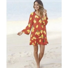 Mud Pie Tenley Tassel Cover-Up Dress Red Lemon Size M NEW NWT