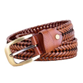 Enseed Mesh Belt, Braided All Leather, Leather, Braid, Width 1.3 inches (3.3 cm), Braun