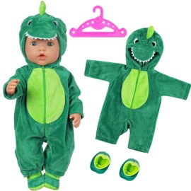 Clothing Outfits for Baby Dolls, Doll Clothes 35-45 cm for Large Baby Dolls, Baby Doll Clothes Accessory Set with Jumpsuit Hanger Socks, Gifts for Girls Boys (Green)