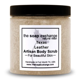 The Soap Exchange Sugar Body Scrub - Texas Leather Scent - Hand Crafted 16 fl oz / 480 ml Natural Artisan Skin Care, Shea Butter, Exfoliate, Moisturize, & Protect. Made in the USA.