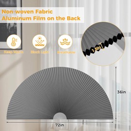 100% Light Blocking Arch Window Shades, Pleated Fabric Half Circle Cellular Cordless Semicircular Blinds with No Tools, Freely Cut Blind Half-Round Shade for Living Rooms Bedrooms Offices(36"×72")