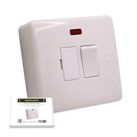 SHPELEC ® Premium Curved Edge White Electrical Sockets Range - Convenient and Versatile Power Solution (Fuse Spur with Neon + Back Box)
