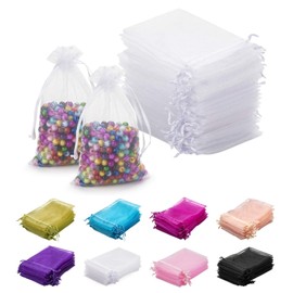 MOTYAWN 100 Pieces Premium Sheer Organza Bags with Drawstring, 4x6 inch Wedding Party...