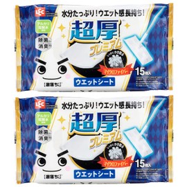 LEC Gekochi-kun Premium Ultra Thick Wet Sheet, Pack of 15, 2 Packs, Moisture Rich, Microfiber Blended, S00941
