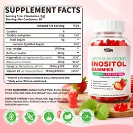 Myo-Inositol & D-Chiro Inositol Gummies, 40:1 Ratio Inositol Supplement with Vitamin D3, Magnesium Glycinate, Folate & Zinc, for Support Hormonal Balance & Wellness, Strawberry Flavor, 120 Count