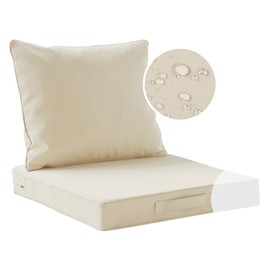 Codi Outdoor Cushions for Patio Furniture 19x19, Waterproof Replacement Deep Seat Cushion for Outside Chair, Couch, Sofa | Washable Removable Cover with Handle & Adjustable Straps, Beige