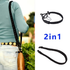 Wongeto Paracord Handle with Long Shoulder Strap, Water Bottle Strap Fits 12oz, 17oz and 25 oz Narrow Mouth Bottles (Black 1)