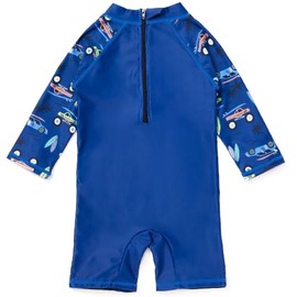 Traje de baño de una pieza para bebés y niños pequeños, con sombrero de sol, protección solar, Coche azul oscuro, 6-9 meses