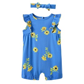 Minicoco Baby Girl Romper 100% Cotton Breathable Soft with Headband, Sleeveless Summer Outfits for Newborn Infant 0-24 Months