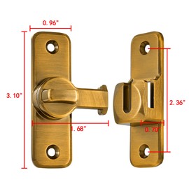 INIRET 2 Packs Enhanced Security Flip Latch Lock - Heavy-Duty 90/180 Degree Sliding and Swing Door Latch for Barns, Gates, and More (Brass)