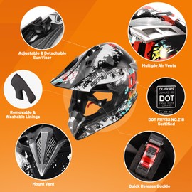 OUMURS DOT Adult Dirt Bike Helmet with Goggles Gloves & Mask Adjustable Sun Visor Motorcycle Adult ATV Helmet Off-Road Motocross Downhill Moped MX BMX for Unisex Adult-188-Blue Cowboy, M