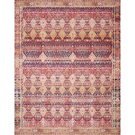 Loloi Layla 2'-0" x 5'-0" Accent Rug in Magenta/Multi - Thick Area Rug, Soft Area Rug with, Vintage Inspired Distressed Design, Low Pile, Non-Shedding, Easy Clean, Durable Living Room Rug