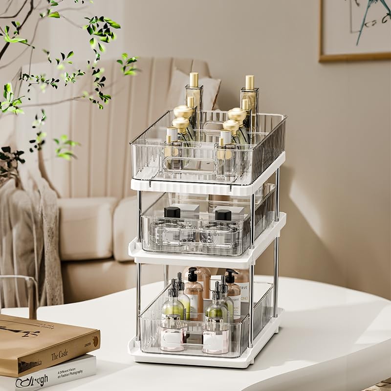 3 Tier Pull Out Under Sink Organizer- Clear + White