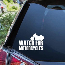 Watch for Motorcycles Vinyl Decal Motorcycle Safety Warning Sticker for Car, Truck, SUV, or Window 2Packs(white)
