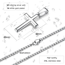 Adramata Cross Necklace for Men Sterling Silver Cross Pendant with Rolo Chain Necklace for Men Women 16-30 Inches