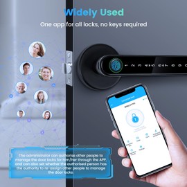 Smart Door Lock 4-in-1 Fingerprint Door Lock, Keyless Entry Finger Print Door Handle for UK Standard Doors, Bluetooth & Password Smart Lock Easy Installation for Home Office Bedroom