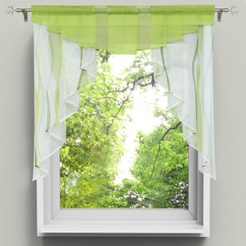 HongYa Drawstring Net Curtain Transparent Voile Short Curtain for Small Windows H/W 80 x 80 cm Cream Green