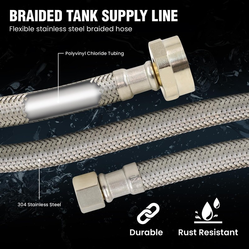 HIGHCRAFT 12 Inch Flexible Toilet Water Supply Line Braided Stainless