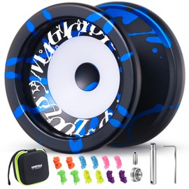 MAGICYOYO Professional Responsive Yoyo for Kids 8-12, V6 Locus Dual Function Yo Yo for Adults, Finger Spin Trick Yo-yo with Unresponsive Bearing, Bearing Tool, Case Bag, 12 Strings（(Black Blue)