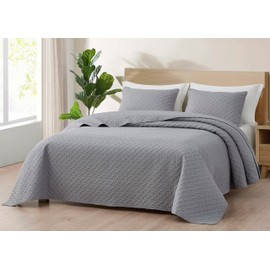 Chezmoi Collection Randall 3-Piece Soft Cooling Blend of Rayon Derived from Bamboo & Polyester Quilt Bedspread Basketweave Quilted Coverlet Set (King, Light Gray)