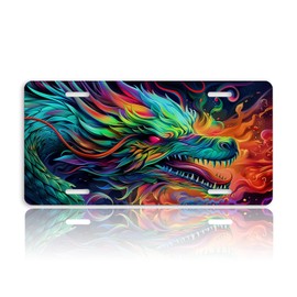 Neon Dragon License Plate Colorful Fantasy Cool License Plate Personalise Stainless Steel Funny Design Compatible with Standard License Plate Holder for USA and Canada 12.2"x6.2"