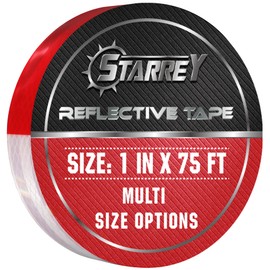 STARREY Reflective Tape Outdoor Red White 1 in X 75 FT Waterproof Self Adhesive DOT-C2 Trailer Safety Caution Reflector Dot Tape for Trucks Cars