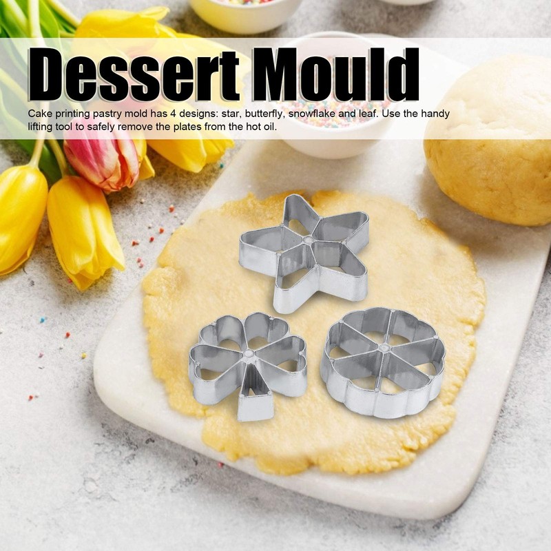 4-Piece Rosette and Timbale Set, Rosette Iron Set, Traditional Dough
