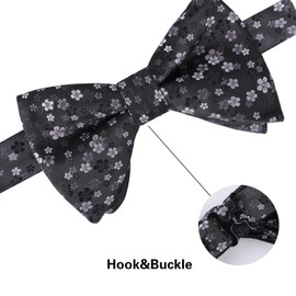 Alizeal Mens Floral Patterned Pre-tied Bow Tie and Hanky for Formal Wedding Business Party Natural Bow Tie Set, Black