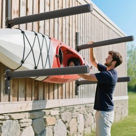 FitiRoker Heavy-Duty Kayak Wall Rack – Multi-Level Adjustable Storage for Multiple Kayaks, Rubber Sleeves, Height Customization, 200 lbs Per Level (3-Tier Rack)