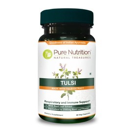 Pure Nutriton Tulsi Extract 708mg, (Equivalent to 2585mg Basil Leaf Powder) with Eugenols and Ursolic Acid. Non GMO | Once Daily | 60 Days Supply.