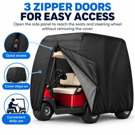 Waterproof Golf Cart Cover for 2-Passenger Carts – 420D Polyester Cover with 3 Zipper Doors for Outdoor Weather Protection