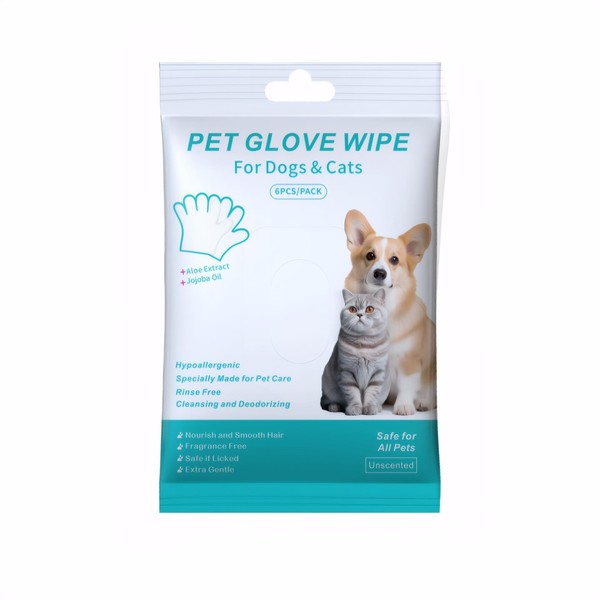 Pet Glove Wipe for Dogs & Cats, Hypoallergenic, Rinse Free,