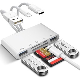MCSWSEE Lector de Tarjetas de Memoria 5 en 1, USB A a Lightning/Tipo-C/Micro, Adaptador USB OTG y Lector de Tarjetas SD/TF para Dispositivos Móvil,USB C y USB A con Ranuras para Tarjetas Micro y SD