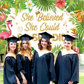 Hawaiian Luau Graduation Decoration Banner She Believed She Could So She Did Graduation Banner Hawaiian 2024 Class of Graduation Banner for Women Girl