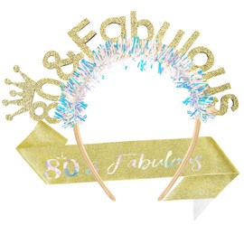 AOPRIE 80 & Fabulous Birthday Sash for Women Birthday Tiara & Crowns Headbands for Girls Happy Birthday Accessories Favor Supllies Gold, 2 Pack